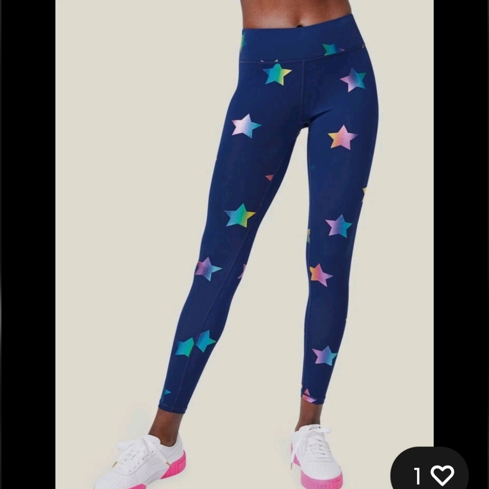 Terez NWOT Blue‎ Rainbow Metallic Star Leggings Size XS